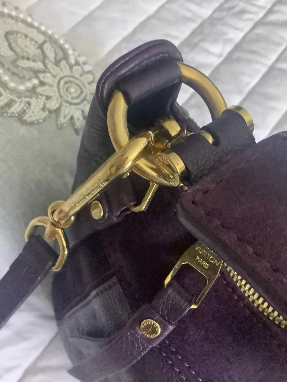 Louis Vuitton Empreinte Plum Purple Leather sude Shoulder Bag with Gold Hardware